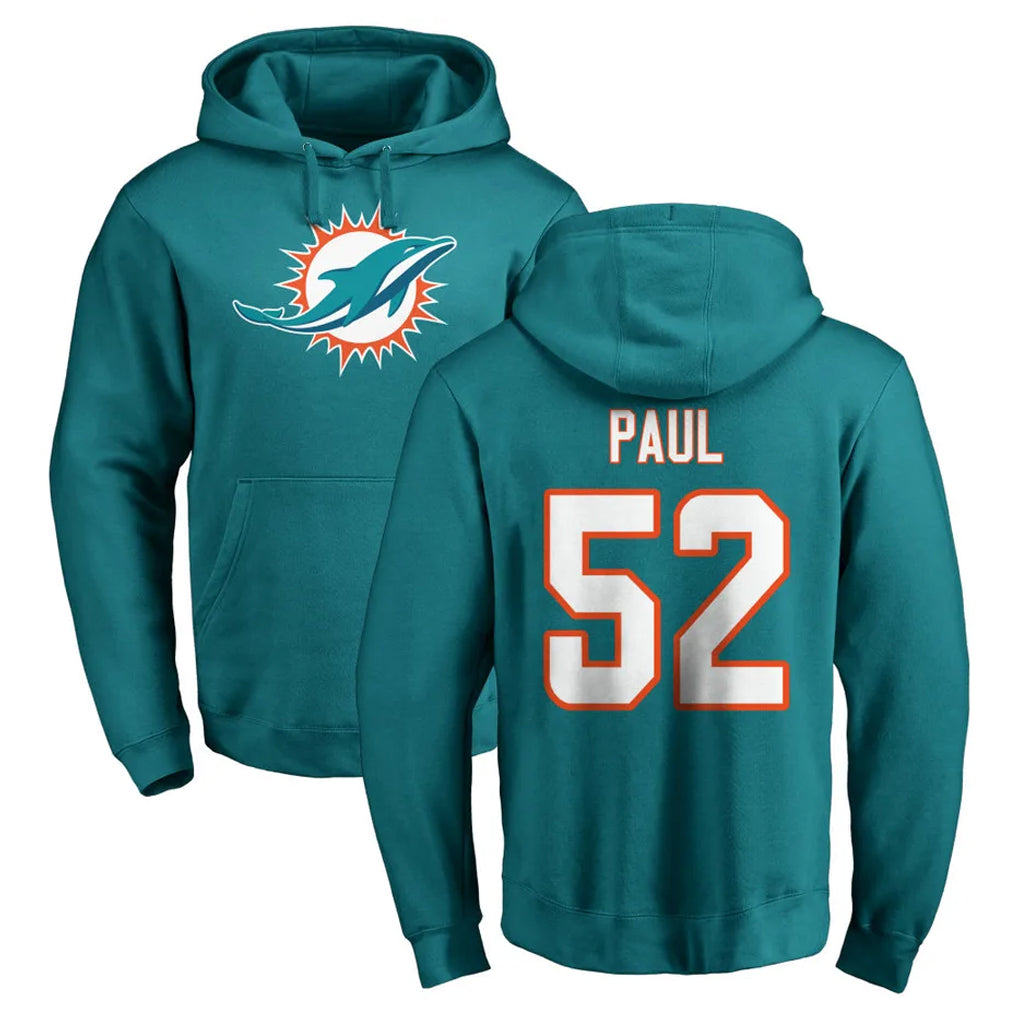 Parkc M.Dolphins #52 Patrick Paul Player Aqua LOGO Pullover Hoodies Limited Stitched Jerseys
