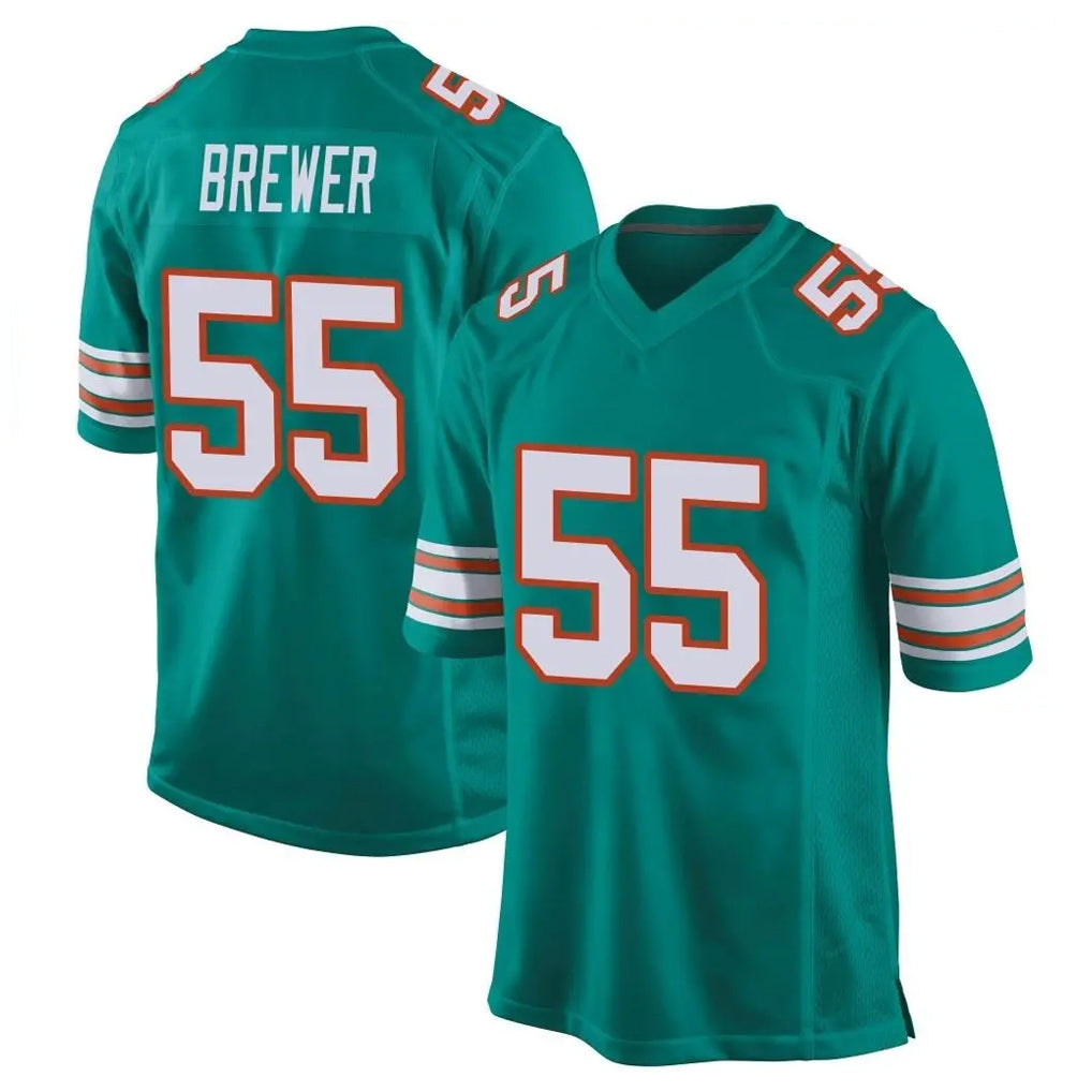 Parkc M.Dolphins #55 Aaron Brewer Player Aqua Alternate Home Game Stitched Jerseys