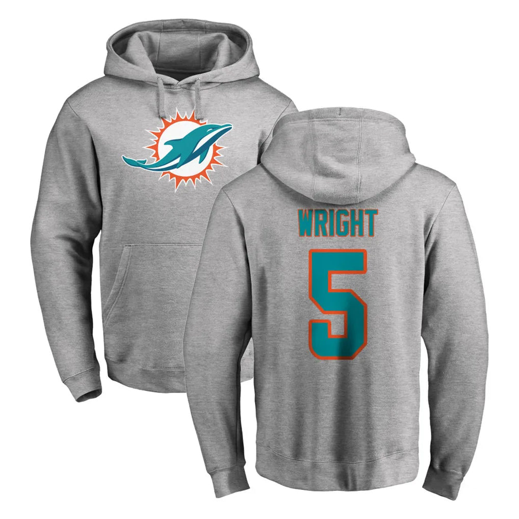 Parkc M.Dolphins #5 Jaylen Wright Player Gray LOGO Pullover Hoodies Limited Stitched Jerseys