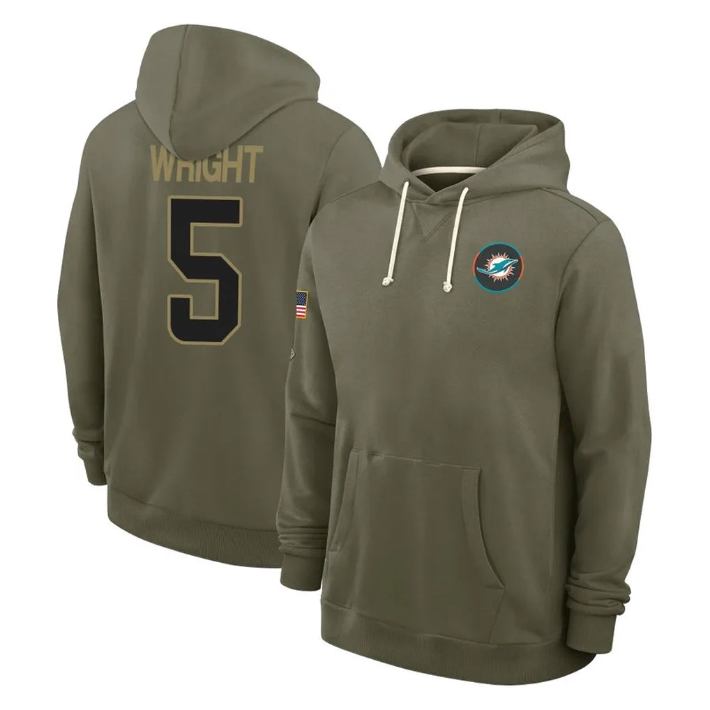 Parkc M.Dolphins #5 Jaylen Wright Player Olive Salute to Service Pullover Hoodies Limited Stitched Jerseys