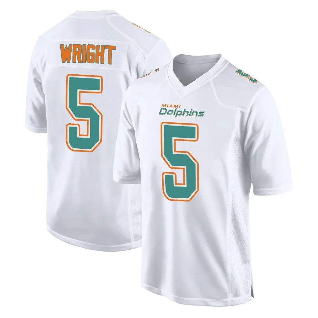 Parkc M.Dolphins #5 Jaylen Wright Player White Fashion Home Game Stitched Jerseys