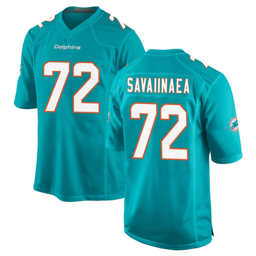 Parkc M.Dolphins #72 Jonah Savaiinaea Player Aqua Home Game Stitched Jerseys