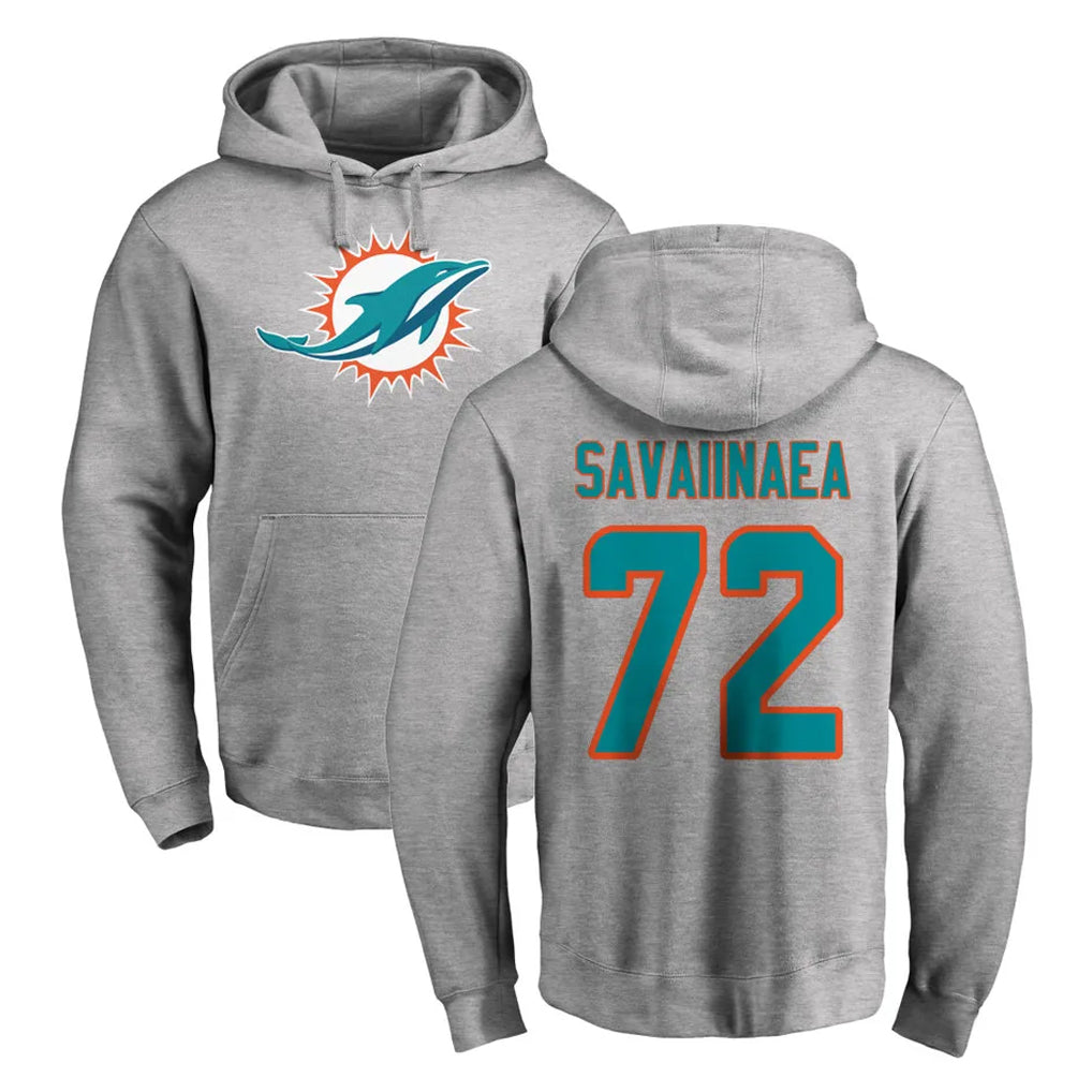 Parkc M.Dolphins #72 Jonah Savaiinaea Player Gray LOGO Pullover Hoodies Limited Stitched Jerseys