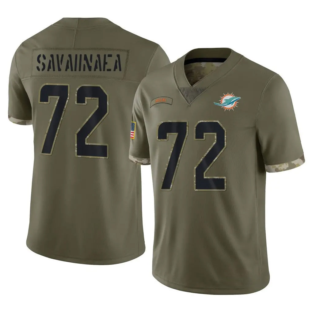 Parkc M.Dolphins #72 Jonah Savaiinaea Player Olive Salute To Service Limited Stitched Jerseys