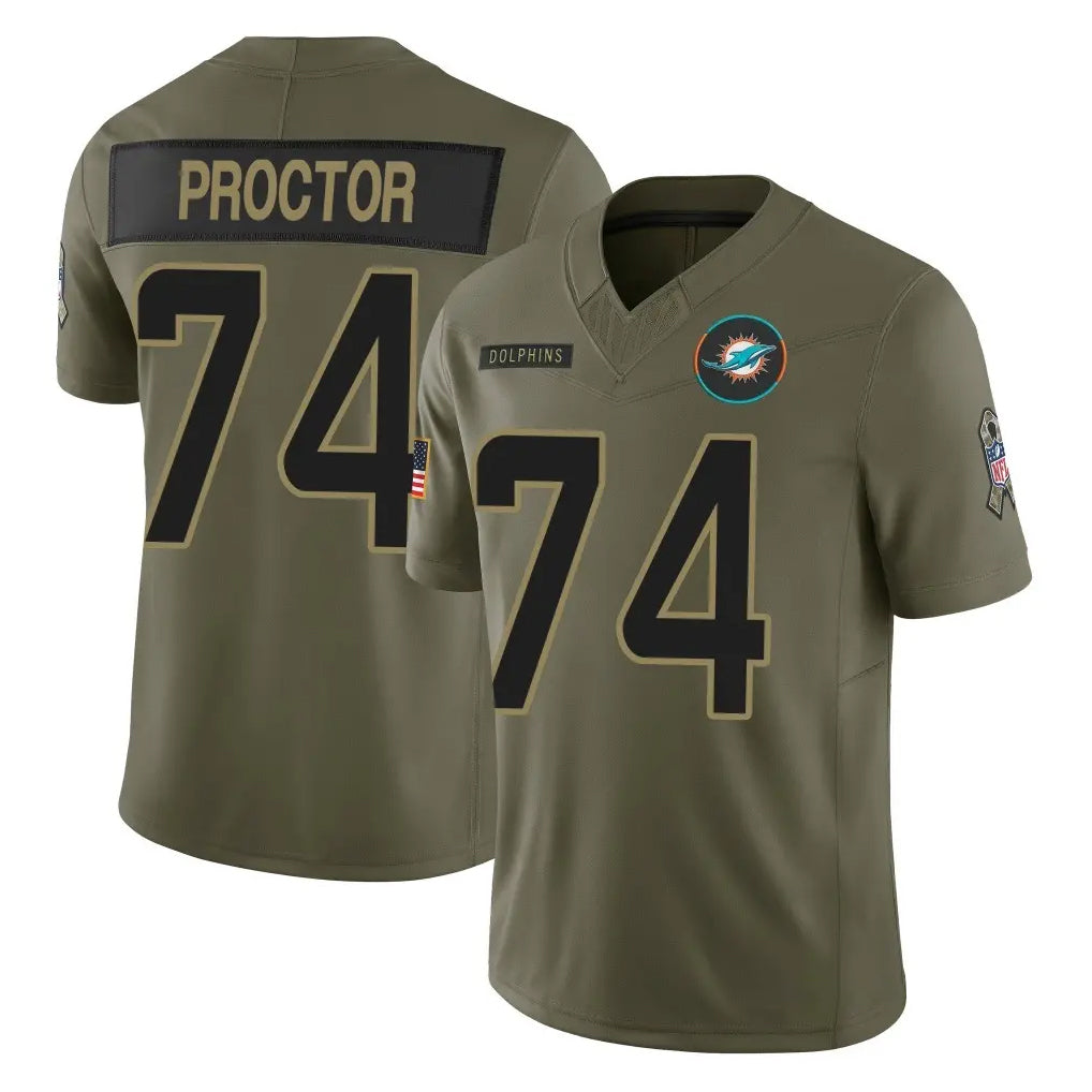 Parkc M.Dolphins #74 Kadyn Proctor Player Olive 2025 Salute To Service Limited Game Stitched Jerseys