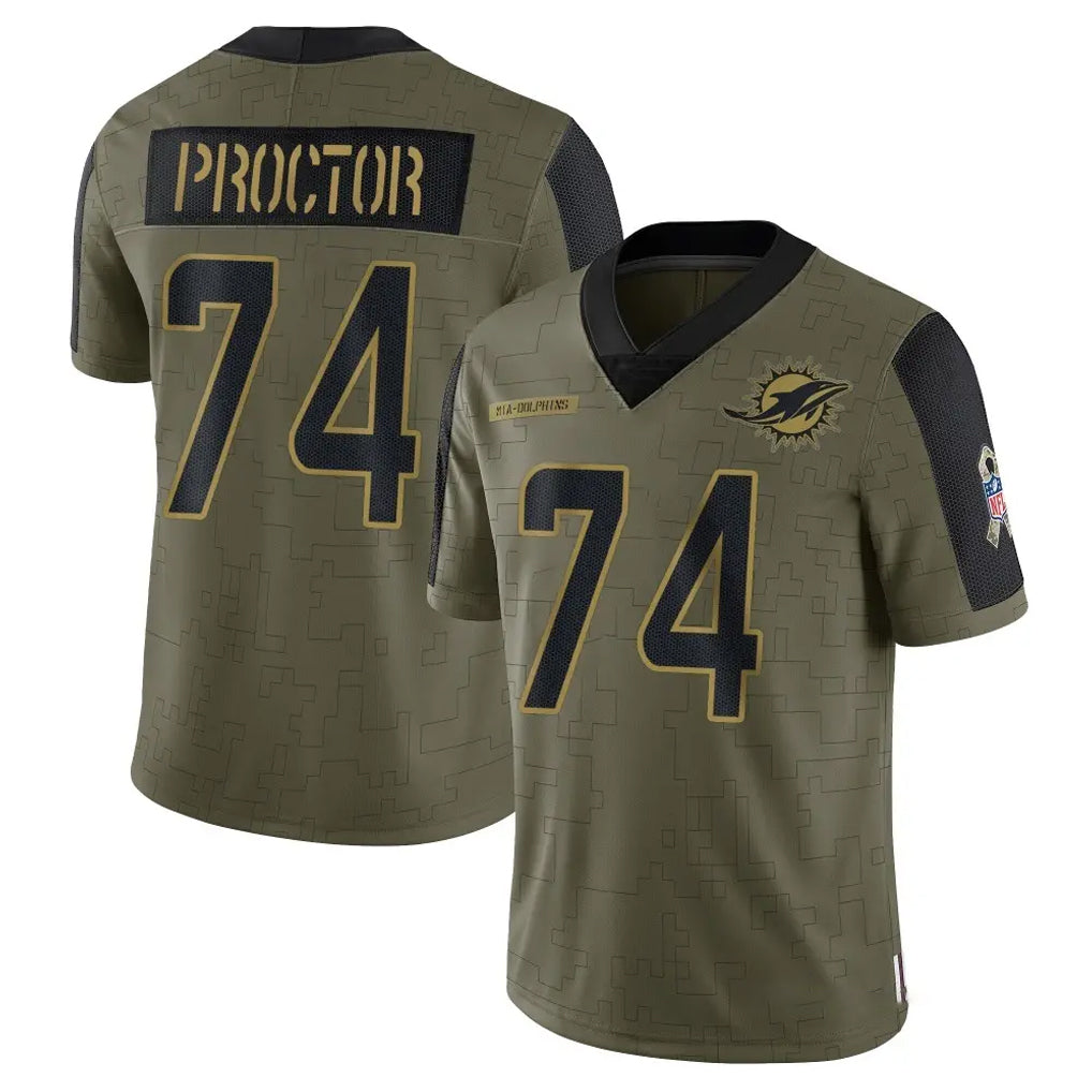 Parkc M.Dolphins #74 Kadyn Proctor Player Olive Salute To Service Limited Game Stitched Jerseys