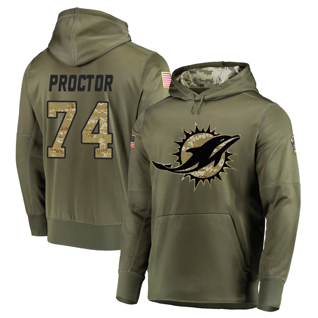 Parkc M.Dolphins #74 Kadyn Proctor Player Olive Salute to Service Pullover Hoodies Home Game Stitched Jerseys