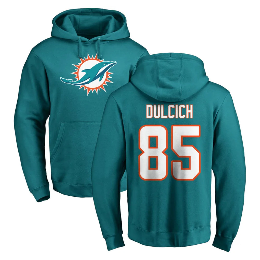 Parkc M.Dolphins #85 Greg Dulcich Player Aqua LOGO Pullover Hoodies Limited Stitched Jerseys