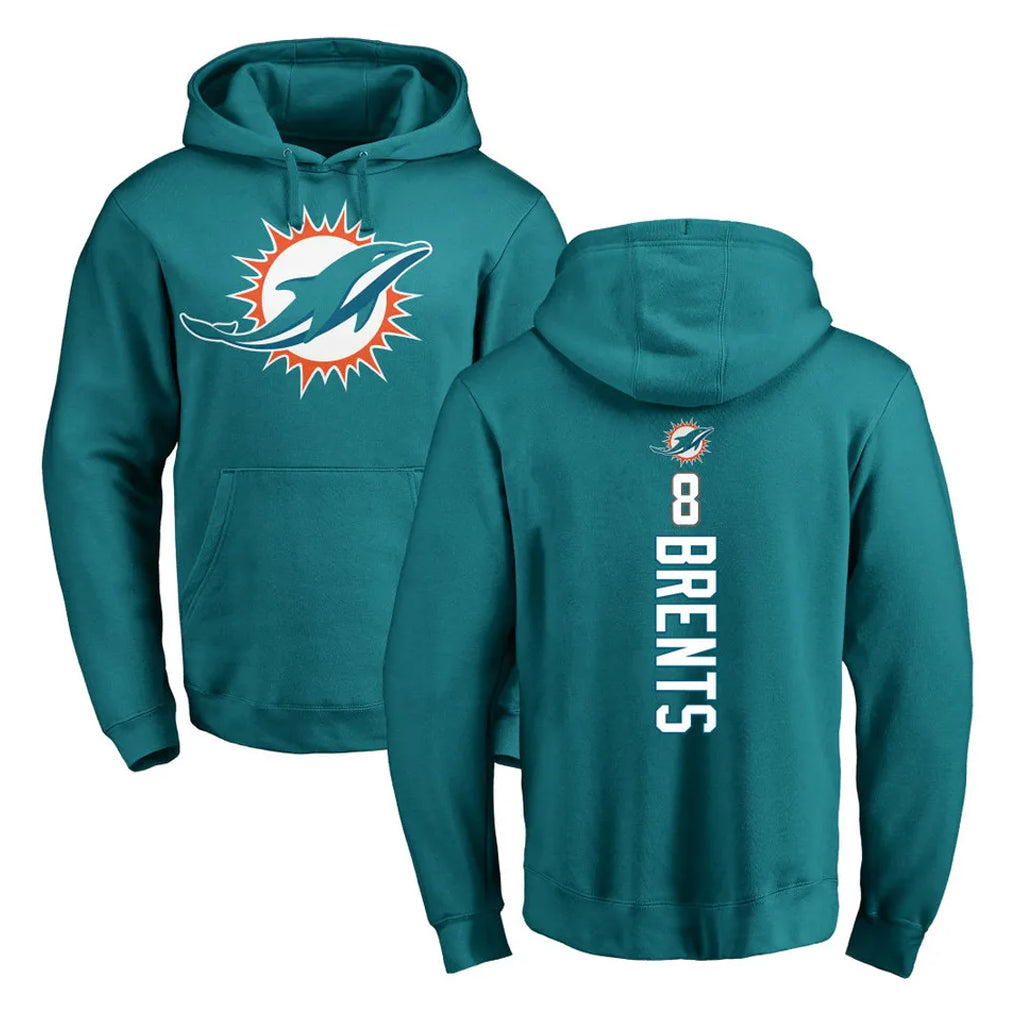 Parkc M.Dolphins #8 JuJu Brents Player Aqua LOGO Pullover Hoodies Limited Stitched Jerseys