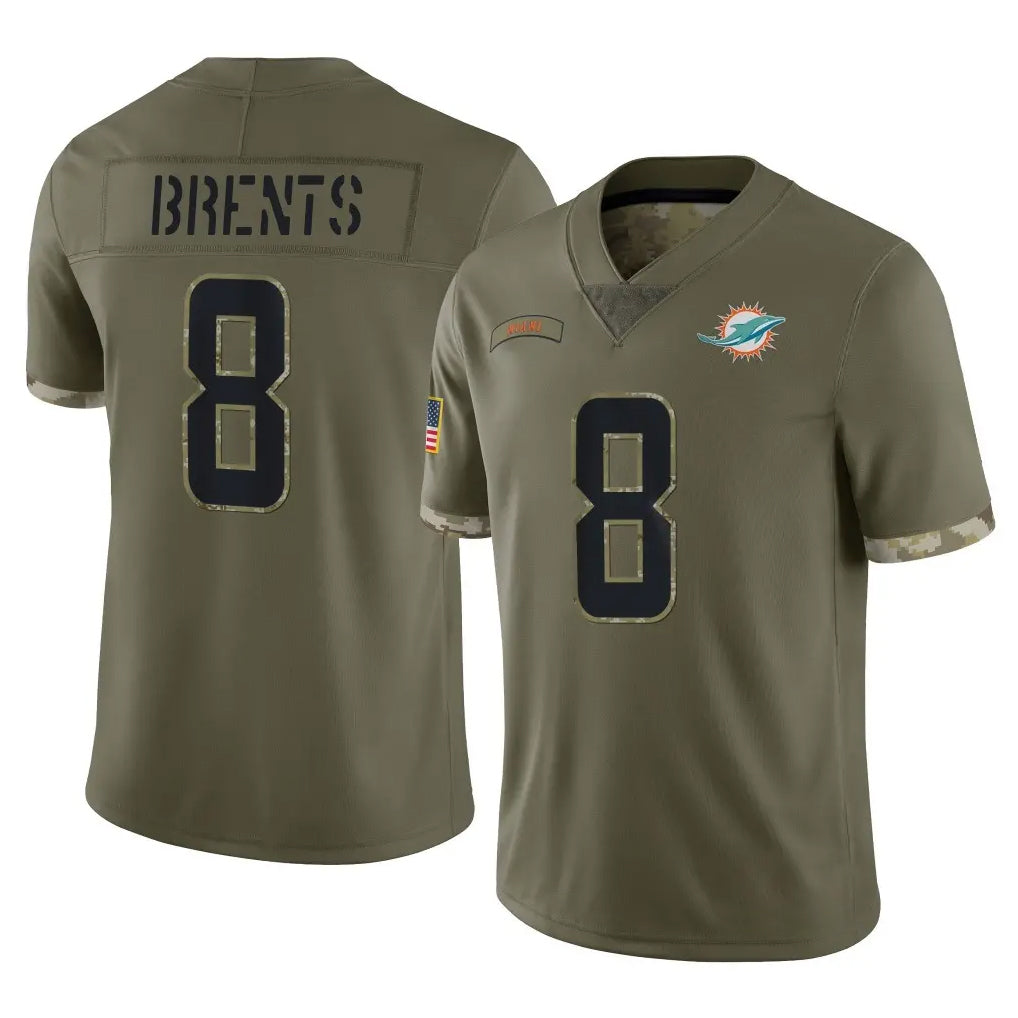 Parkc M.Dolphins #8 JuJu Brents Player Olive Salute To Service Limited Stitched Jerseys