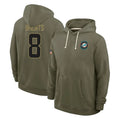 Parkc M.Dolphins #8 JuJu Brents Player Olive Salute to Service Pullover Hoodies Limited Stitched Jerseys