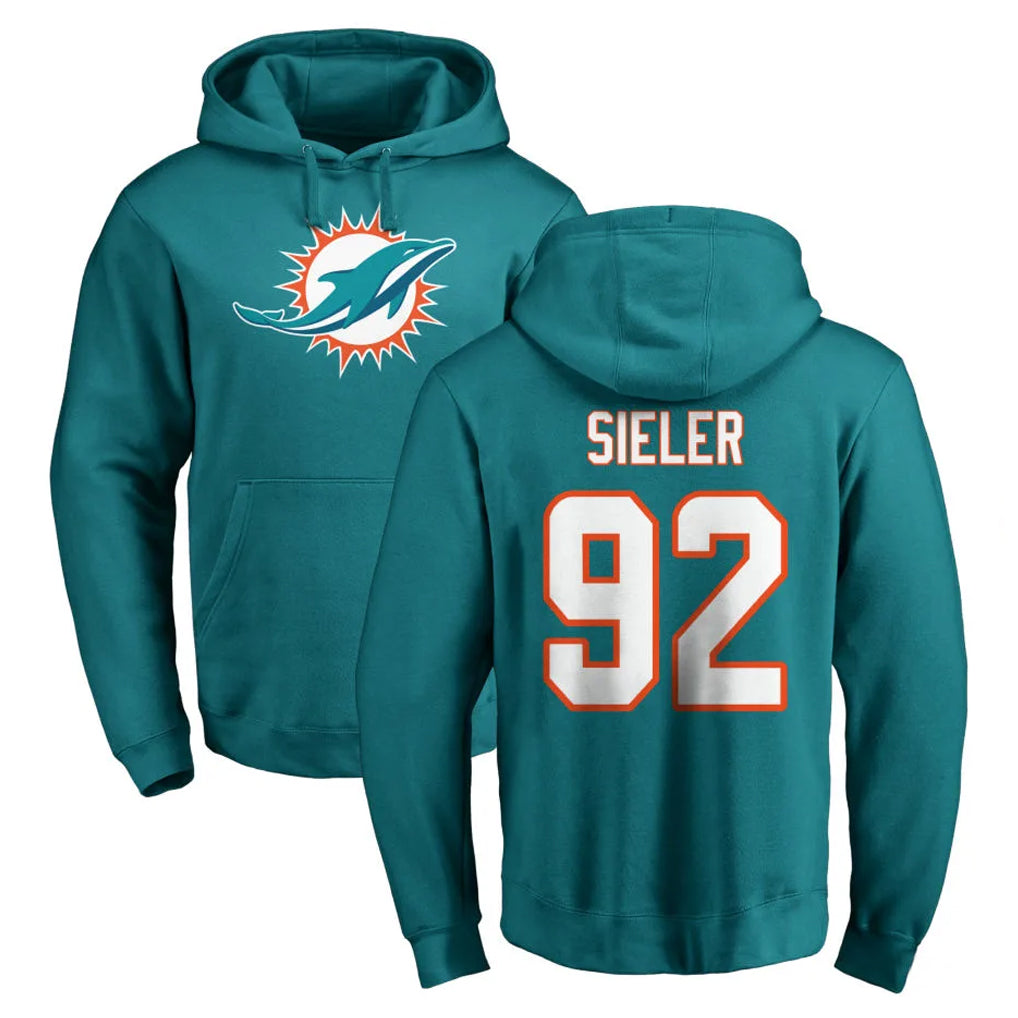 Parkc M.Dolphins #92 Zach Sieler Player Aqua LOGO Pullover Hoodies Limited Stitched Jerseys