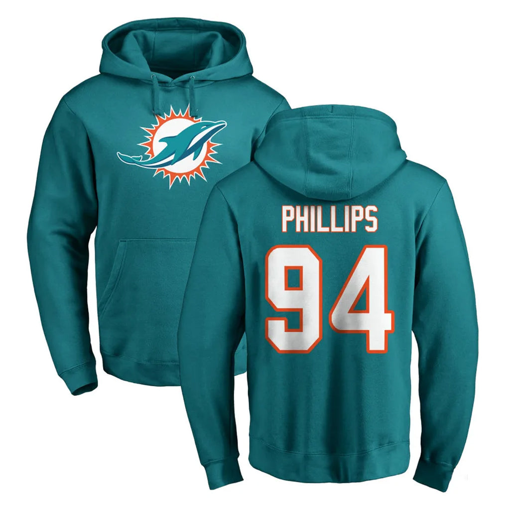 Parkc M.Dolphins #94 Jordan Phillips Player Aqua LOGO Pullover Hoodies Limited Stitched Jerseys