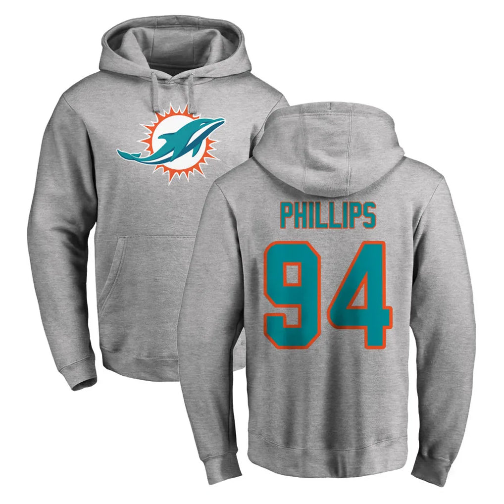 Parkc M.Dolphins #94 Jordan Phillips Player Gray LOGO Pullover Hoodies Limited Stitched Jerseys