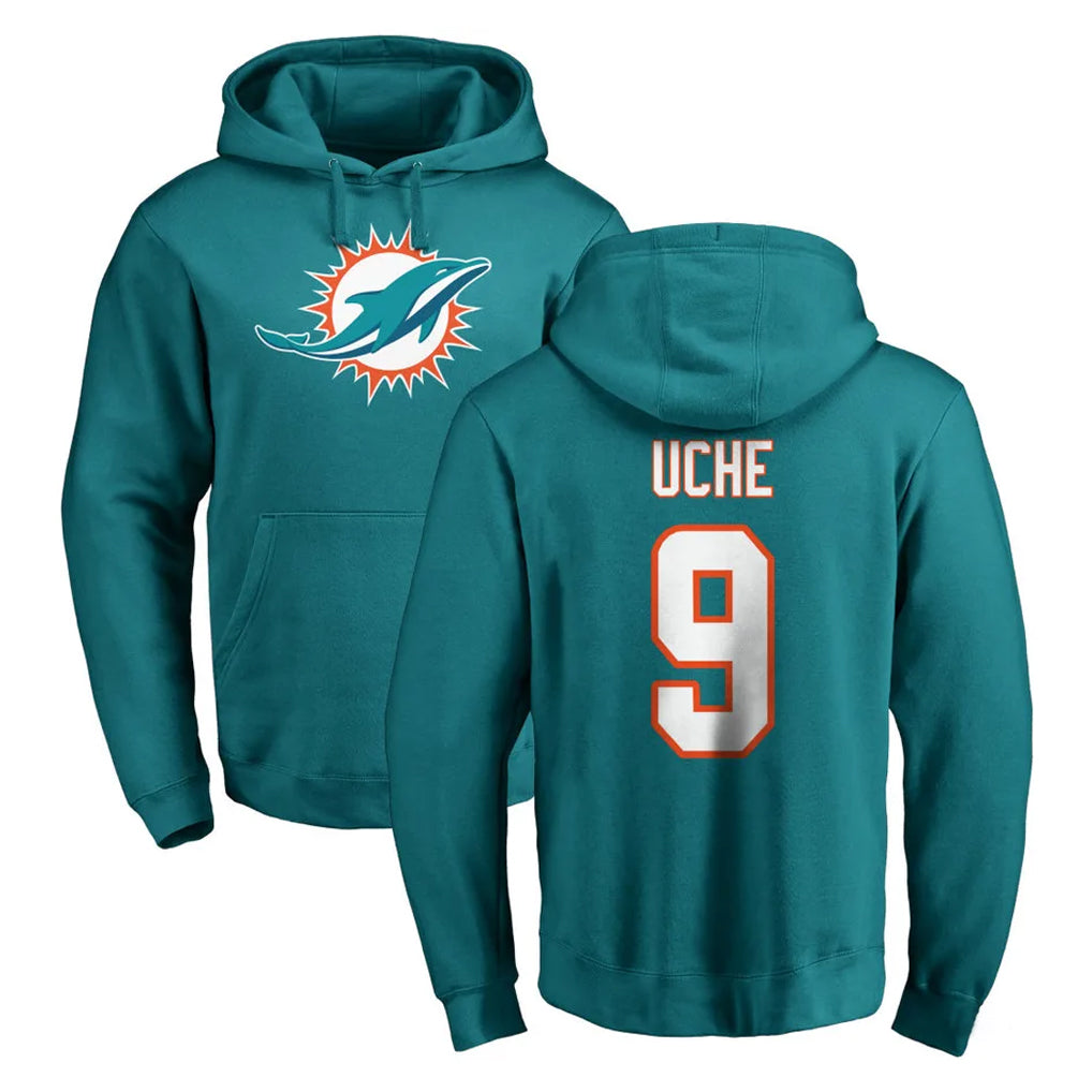 Parkc M.Dolphins #9 Joshua Uche Player Aqua LOGO Pullover Hoodies Limited Stitched Jerseys