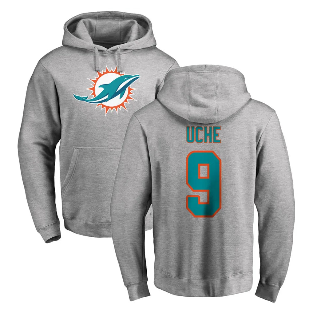Parkc M.Dolphins #9 Joshua Uche Player Gray LOGO Pullover Hoodies Limited Stitched Jerseys