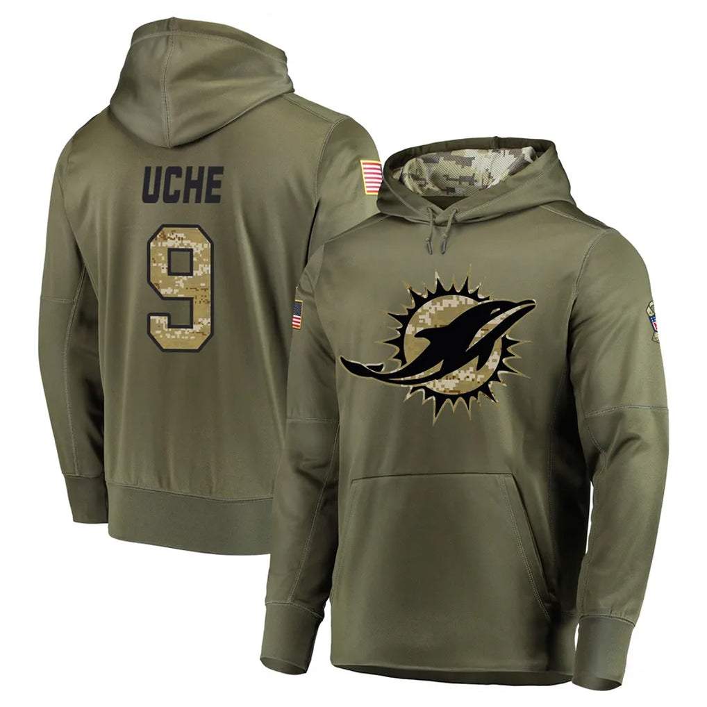 Parkc M.Dolphins #9 Joshua Uche Player Olive Salute to Service Pullover Hoodies Home Game Stitched Jerseys
