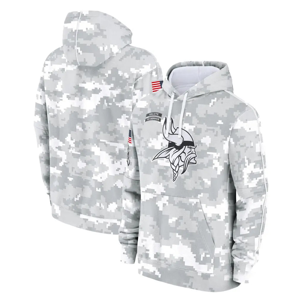 Parkc M.Vikings Arctic Camo Salute to Service Pullover Hoodies Limited Game Blank Player Stitched Jerseys