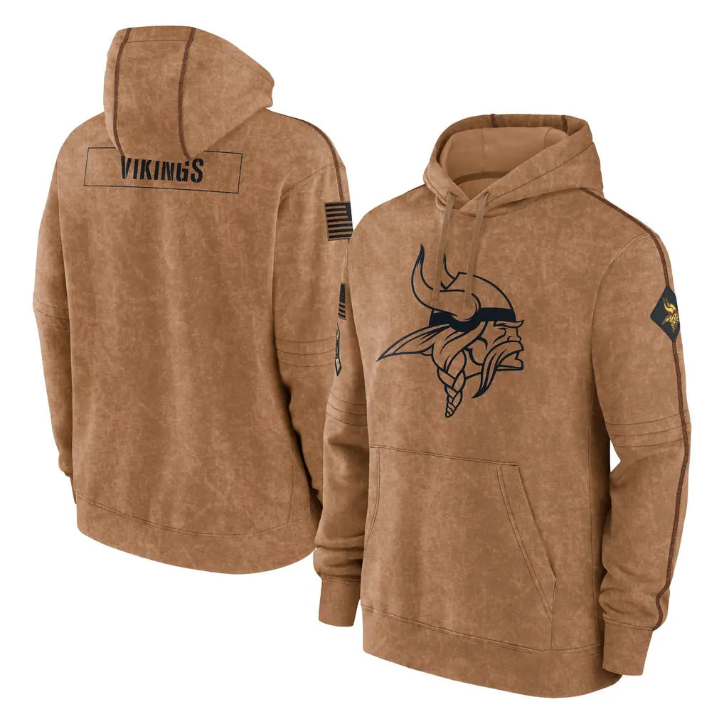 Parkc M.Vikings Brown Salute to Service Pullover Hoodies Limited Game Blank Player Stitched Jerseys