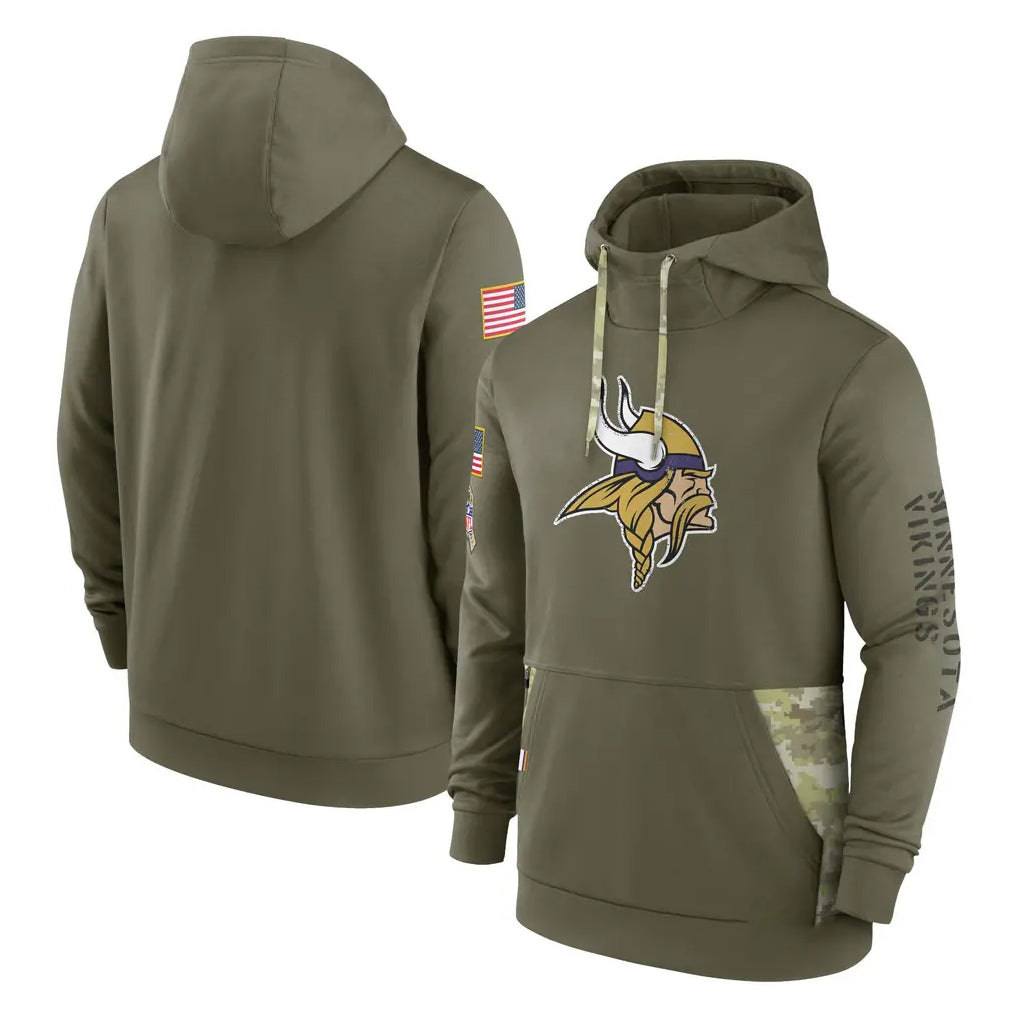 Parkc M.Vikings Olive Salute to Service Pullover Hoodies Blank Player Stitched Jerseys
