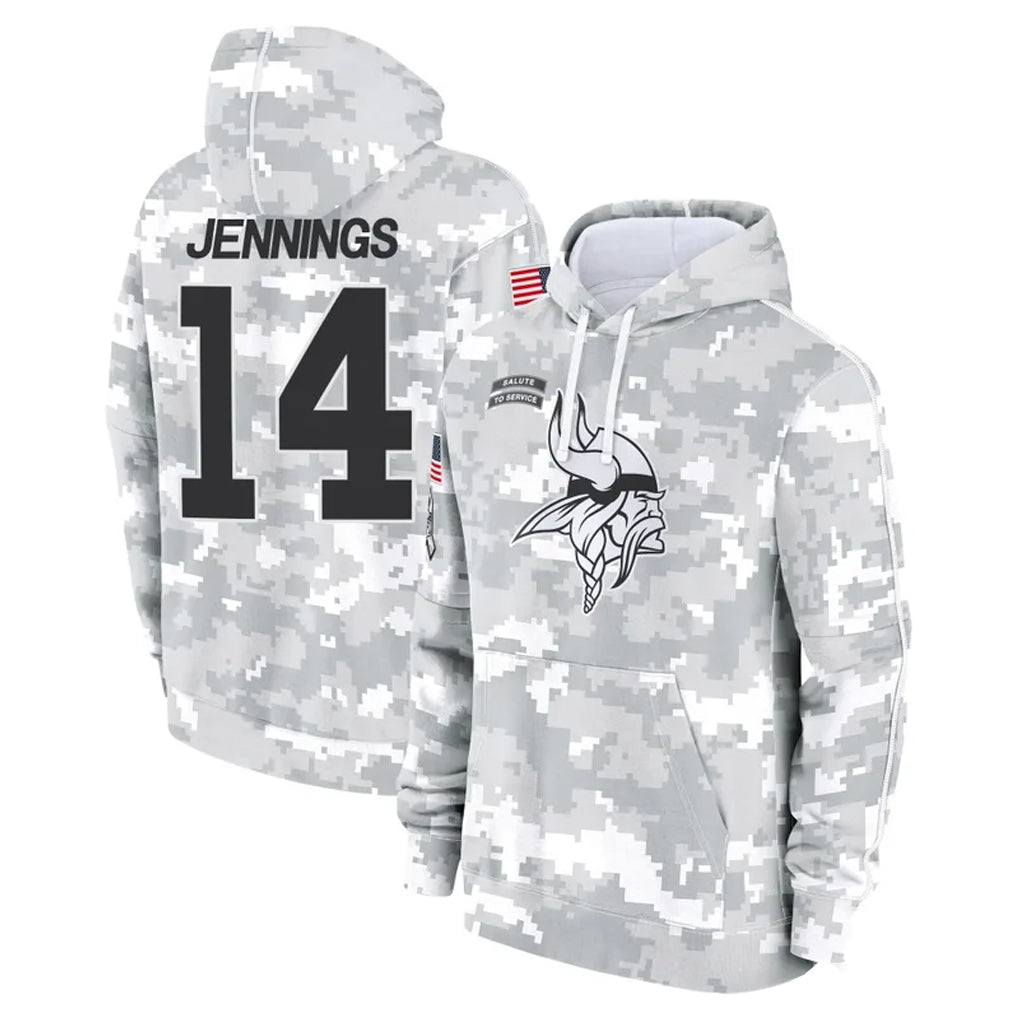 Parkc M.Vikings #14 Jauan Jennings Player Arctic Camo Salute to Service Pullover Hoodies Limited Game Stitched Jerseys