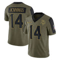 Parkc M.Vikings #14 Jauan Jennings Player Olive Salute To Service Limited Game Stitched Jerseys