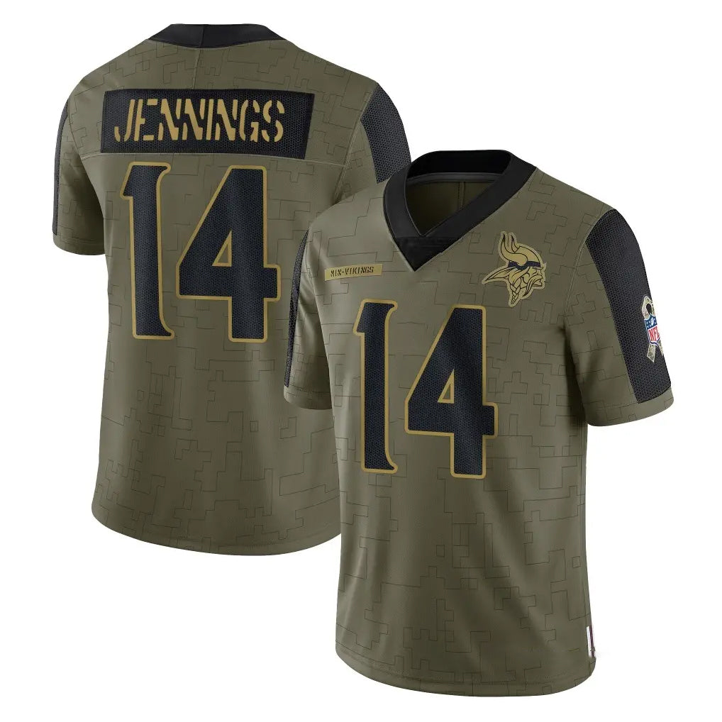 Parkc M.Vikings #14 Jauan Jennings Player Olive Salute To Service Limited Game Stitched Jerseys