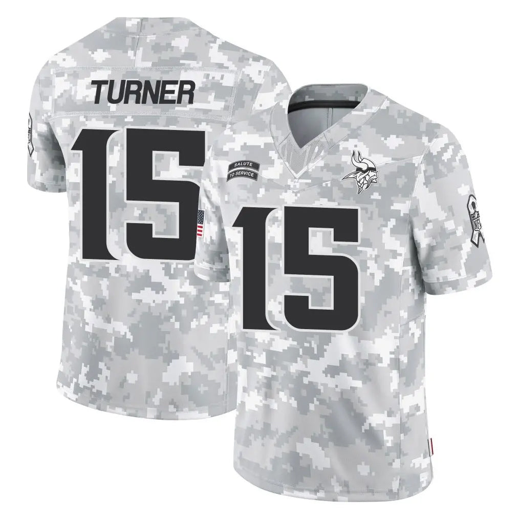 Parkc M.Vikings #15 Dallas Turner Player Arctic Camo Salute To Service Limited Game Stitched Jerseys