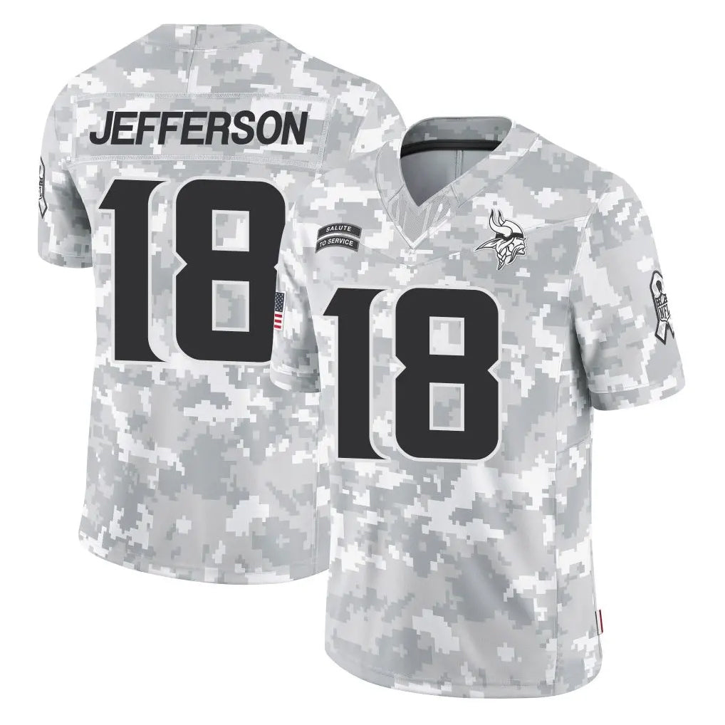 Parkc M.Vikings #18 Justin Jefferson Player Arctic Camo Salute To Service Limited Game Stitched Jerseys