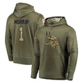 Parkc M.Vikings #1 Kyler Murray Player Olive Salute to Service Pullover Hoodies Home Game Stitched Jerseys