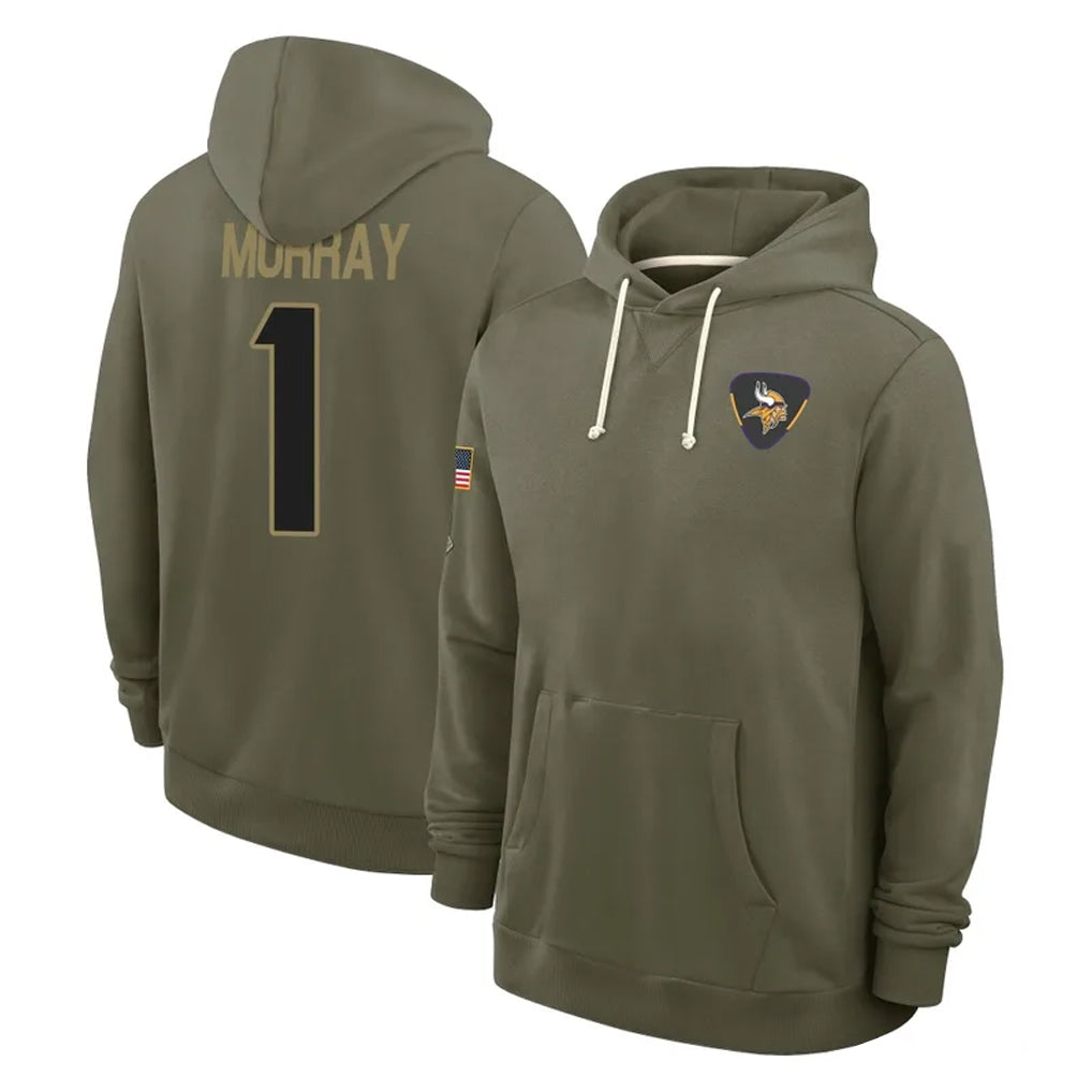 Parkc M.Vikings #1 Kyler Murray Player Olive Salute to Service Pullover Hoodies Limited Stitched Jerseys