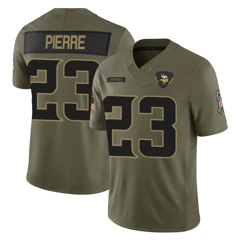 Parkc M.Vikings #23 James Pierre Player Olive 2025 Salute To Service Limited Game Stitched Jerseys