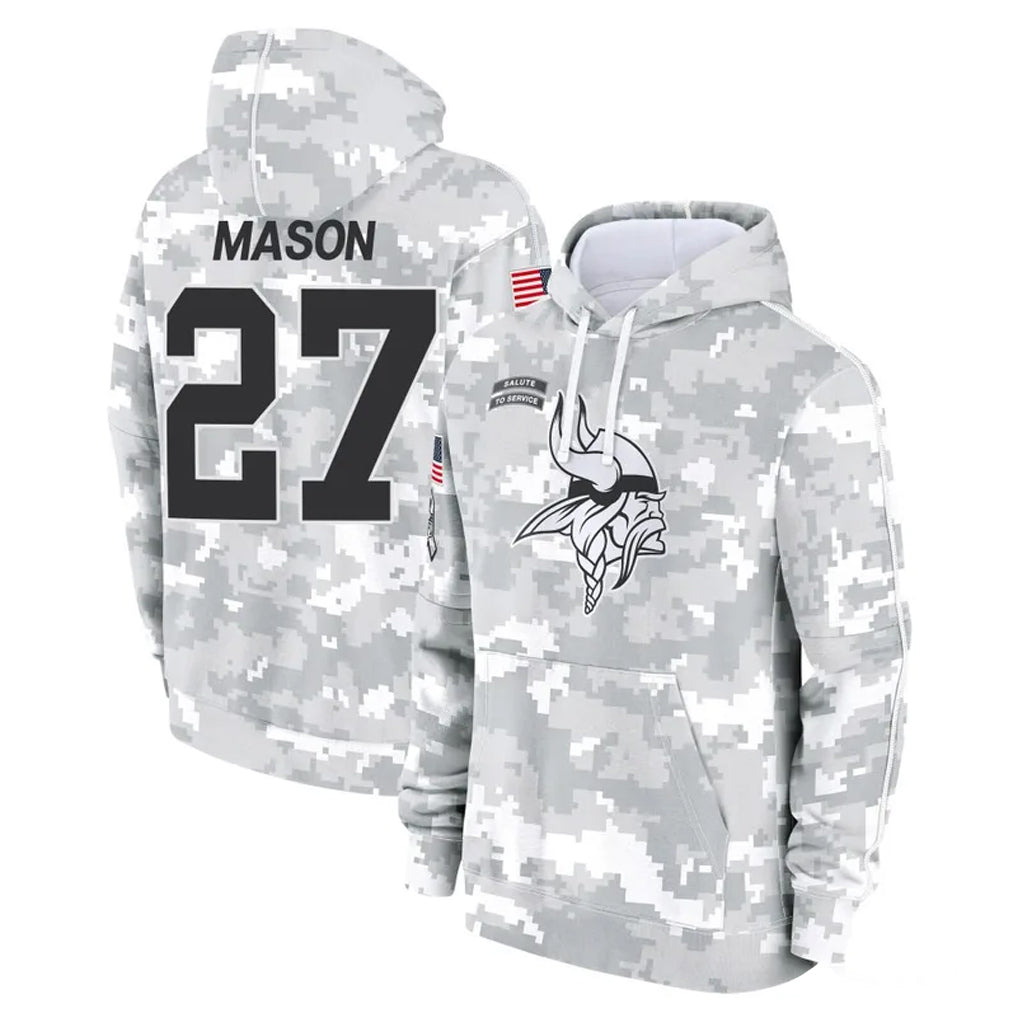 Parkc M.Vikings #27 Jordan Mason Player Arctic Camo Salute to Service Pullover Hoodies Limited Game Stitched Jerseys