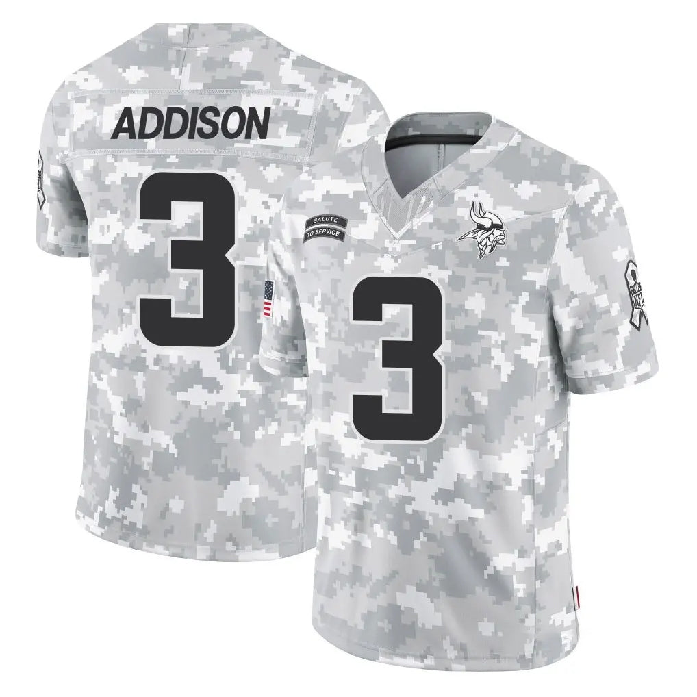 Parkc M.Vikings #3 Jordan Addison Player Arctic Camo Salute To Service Limited Game Stitched Jerseys