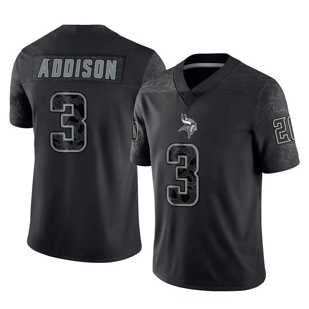Parkc M.Vikings #3 Jordan Addison Player Black Reflective LImited Home Game Stitched Jerseys