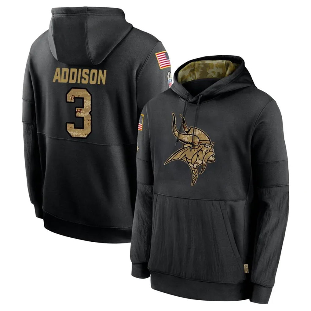 Parkc M.Vikings #3 Jordan Addison Player Black Salute to Service Hoodies Limited Game Stitched Jerseys