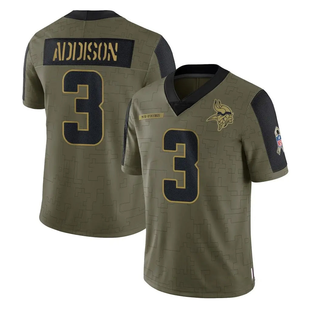 Parkc M.Vikings #3 Jordan Addison Player Olive Salute To Service Limited Game Stitched Jerseys