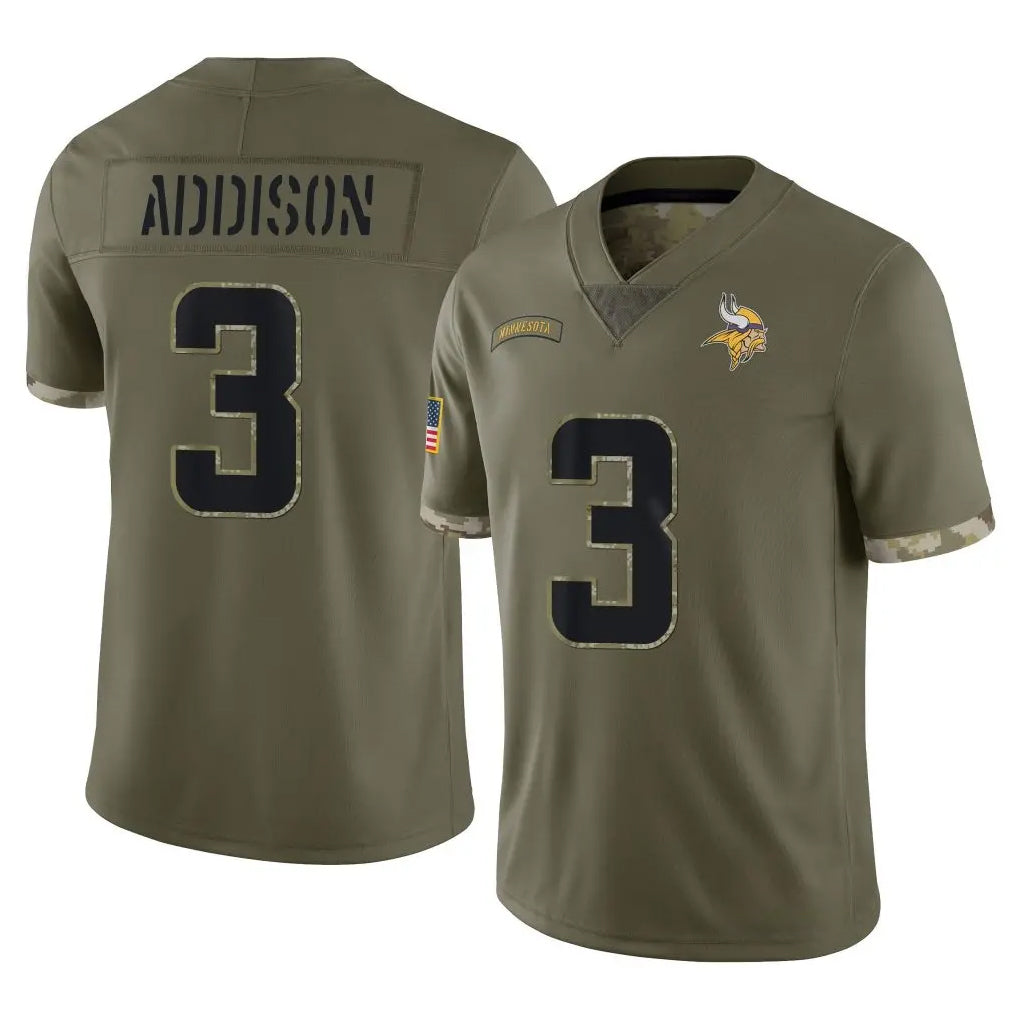 Parkc M.Vikings #3 Jordan Addison Player Olive Salute To Service Limited Stitched Jerseys