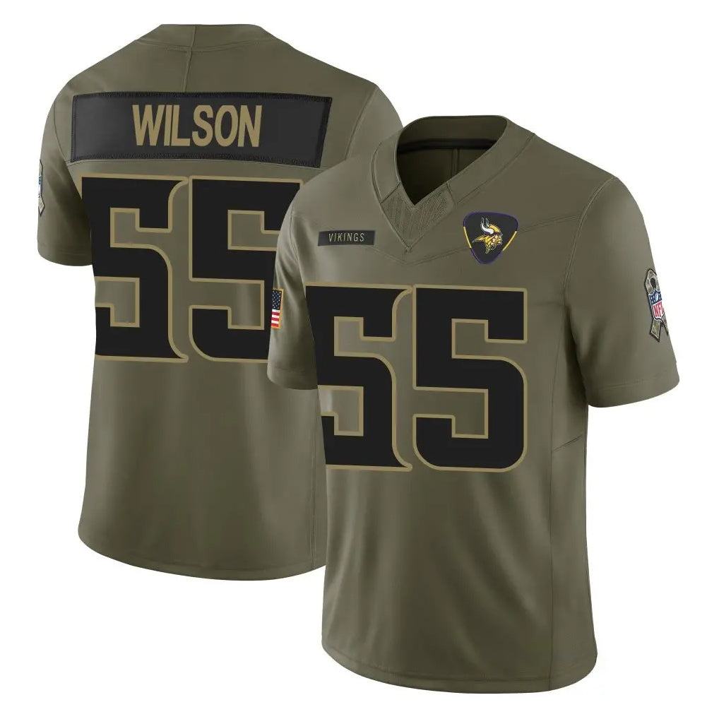 Parkc M.Vikings #55 Eric Wilson Player Olive 2025 Salute To Service Limited Game Stitched Jerseys