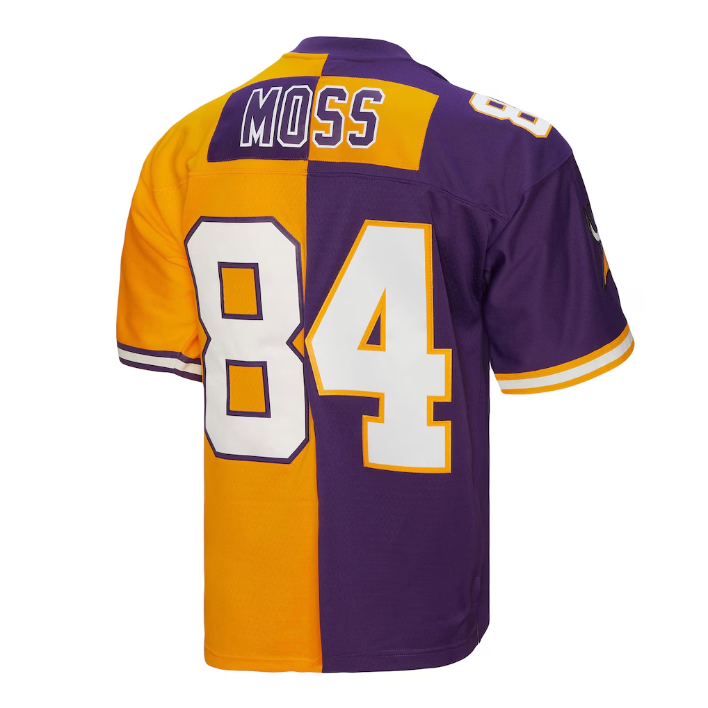 Parkc M.Vikings #84 Randy Moss Mitchell & Ness PurpleGold 1998 Split Legacy Replica Stitched Puhic Jersey