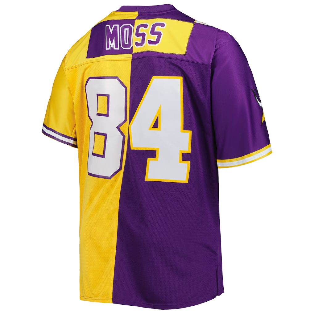 Parkc M.Vikings #84 Randy Moss Mitchell & Ness PurpleGold Big & Tall Split Legacy Retired Player Replica Jersey