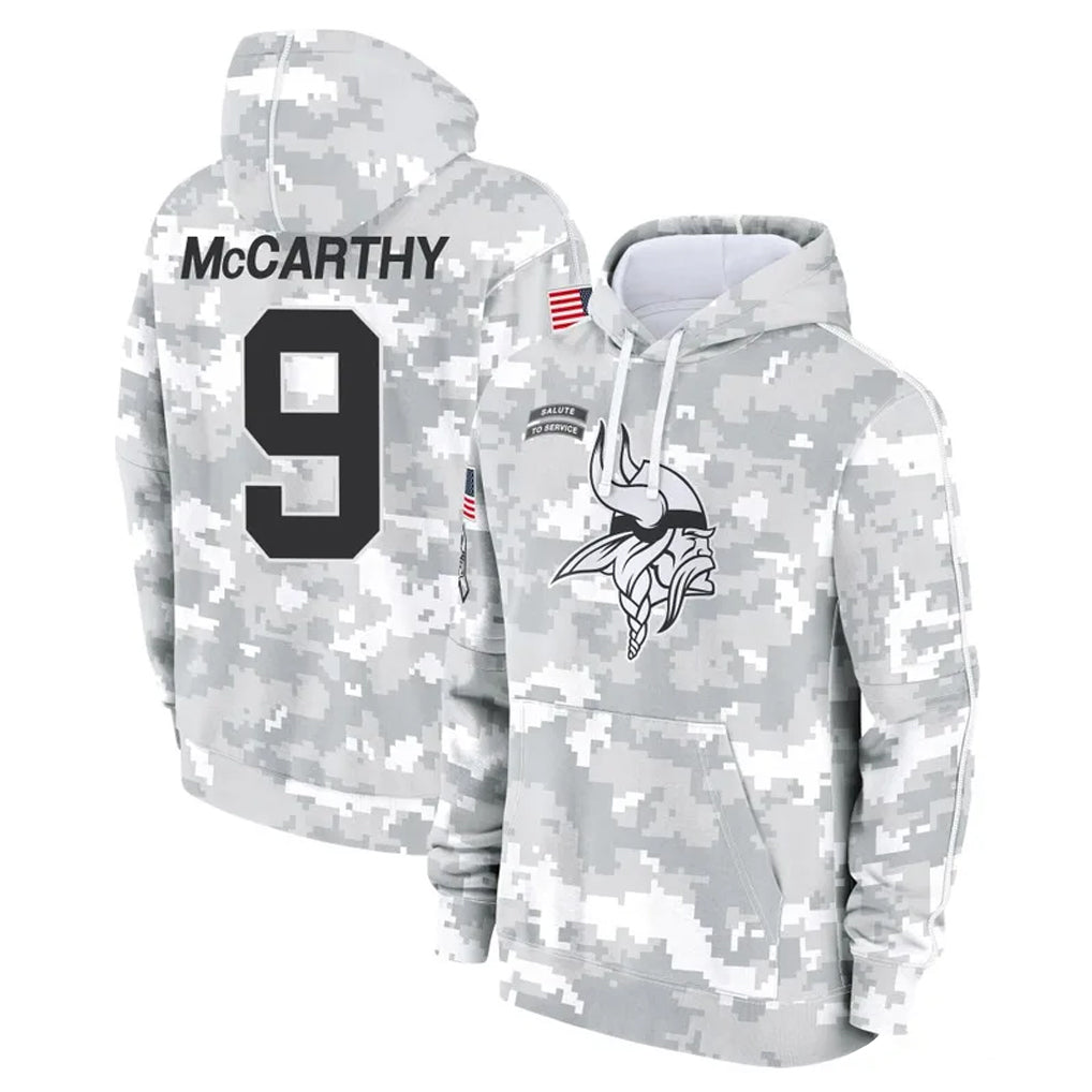 Parkc M.Vikings #9 J.J. McCarthy Player Arctic Camo Salute to Service Pullover Hoodies Limited Game Stitched Jerseys