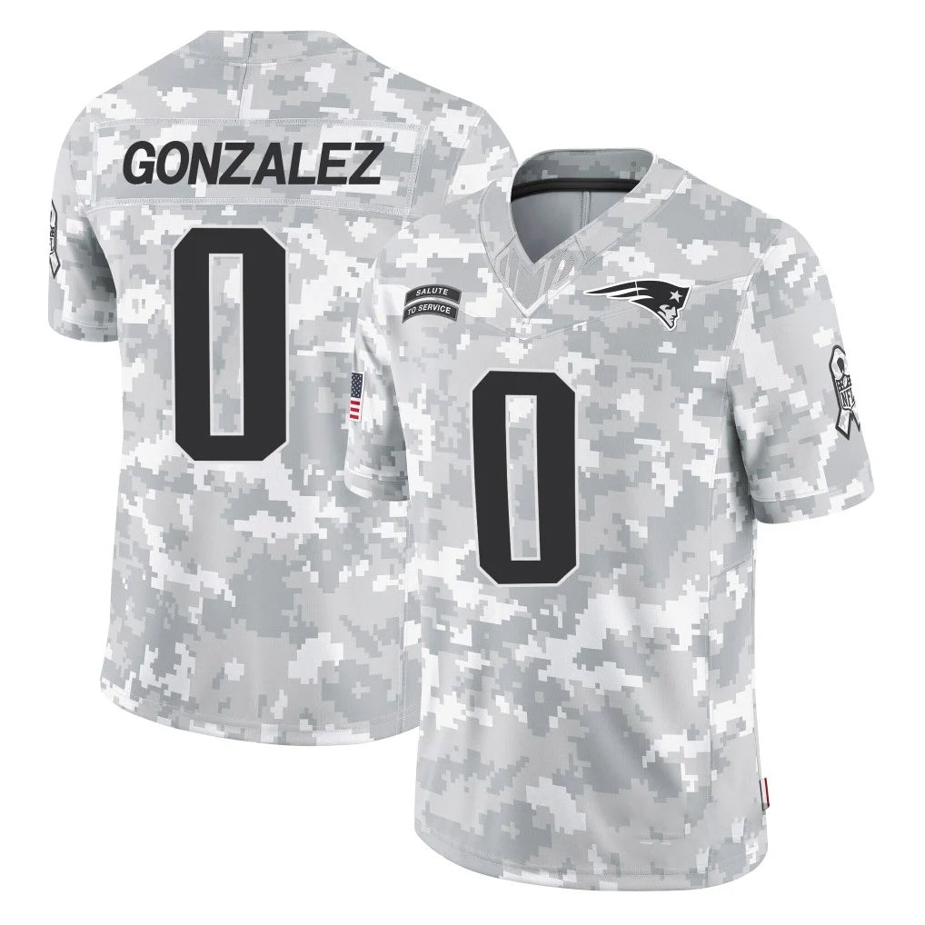 Parkc NE.Patriots #0 Christian Gonzalez Player Arctic Camo Salute To Service Limited Game Stitched Jerseys