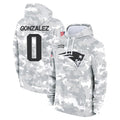 Parkc NE.Patriots #0 Christian Gonzalez Player Arctic Camo Salute to Service Pullover Hoodies Limited Game Stitched Jerseys