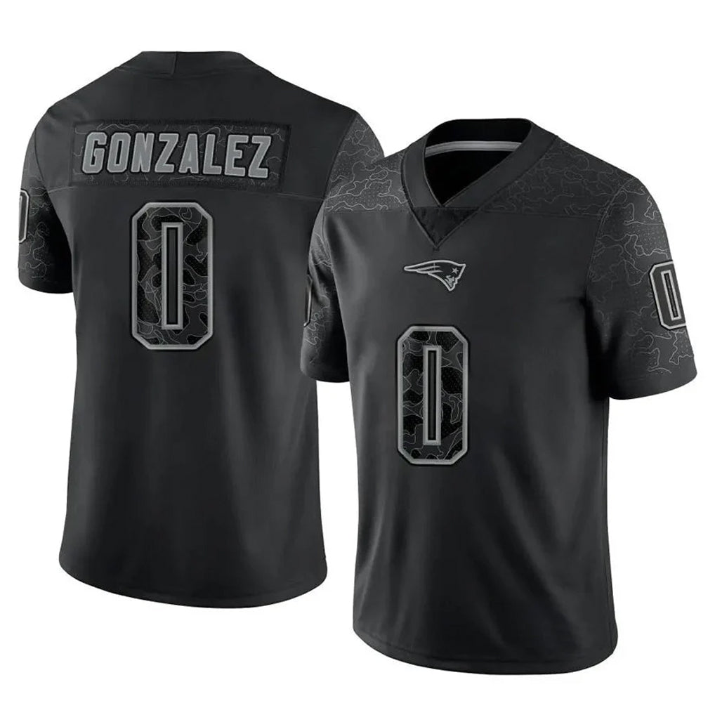 Parkc NE.Patriots #0 Christian Gonzalez Player Black Reflective LImited Home Game Stitched Jerseys