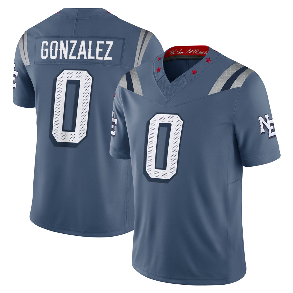 Parkc NE.Patriots #0 Christian Gonzalez Player Blue Limited Rivalries Collection Home Game Stitched Jerseys