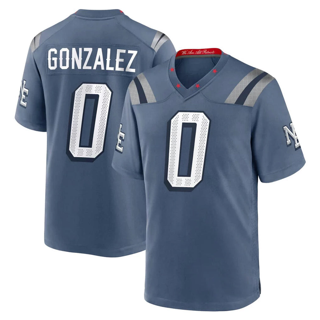 Parkc NE.Patriots #0 Christian Gonzalez Player Blue Rivalries Collection Home Game Stitched Jerseys