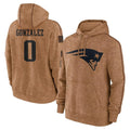 Parkc NE.Patriots #0 Christian Gonzalez Player Brown Salute to Service Pullover Hoodies Limited Game Stitched Jerseys
