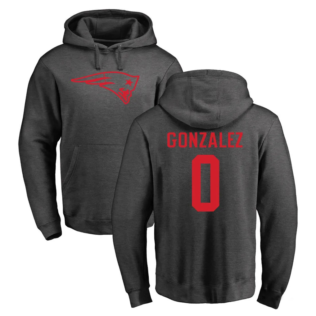 Parkc NE.Patriots #0 Christian Gonzalez Player Gray Pullover Hoodies Home Game Stitched Jerseys