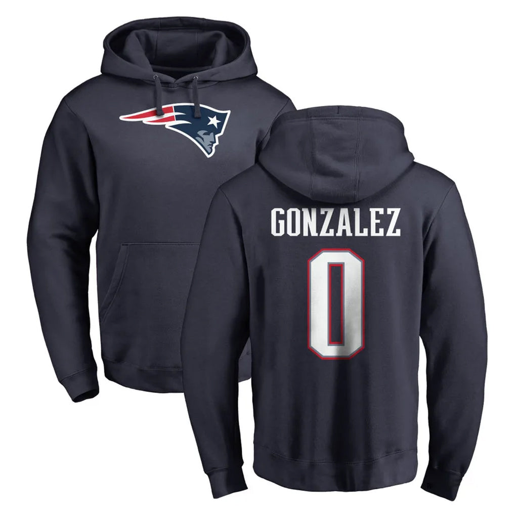 Parkc NE.Patriots #0 Christian Gonzalez Player Navy LOGO Pullover Hoodies Home Game Stitched Jerseys